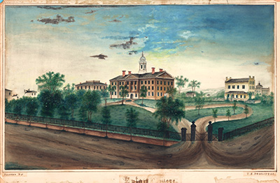 Watercolor painting of Rutgers College, 1859