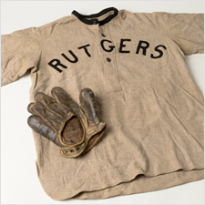 vintage Rutgers baseball jersey and mitt
