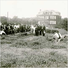Crowd of People Observing Farming Practices in Front of Waller Hall