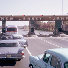 1950s cars going through NJ Turnpike tolls