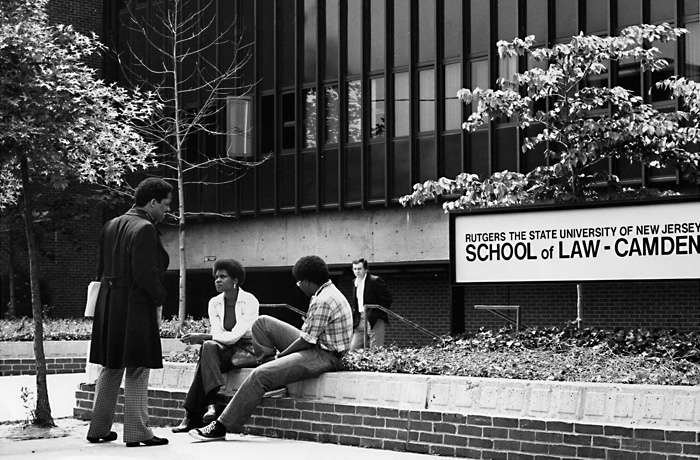 Students outside of Rutgers School of Law–Camden in 1970s