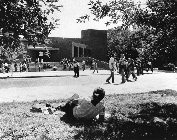 Students on the Rutgers University–Camden quad in 1970s