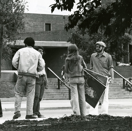 Students oustide Paul Robeson Library in 1970s