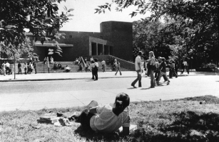 Students on the Rutgers University–Camden quad in 1970s