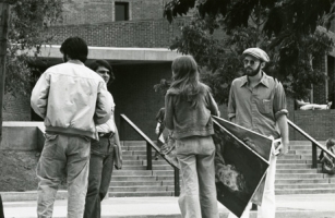 Students oustide Paul Robeson Library in 1970s