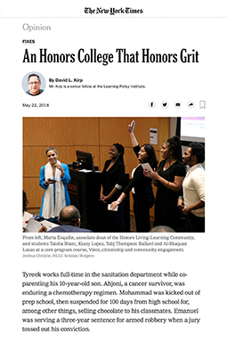 screenshot of New York Times article on Rutgers University-Newark Honors Living-Learning Community
